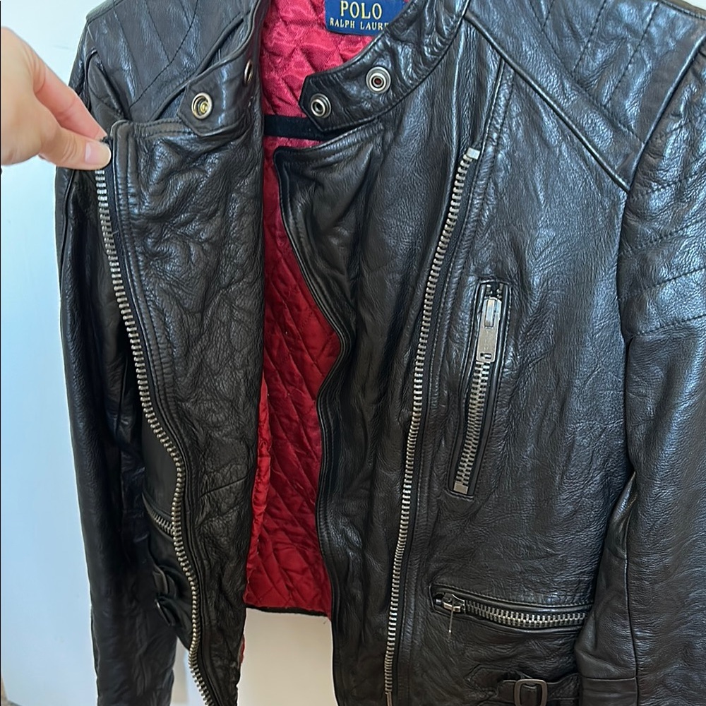 Polo Ralph Lauren Black Leather Moto Jacket | Real Cowhide | Women’s Size Small - Picture 9 of 13
